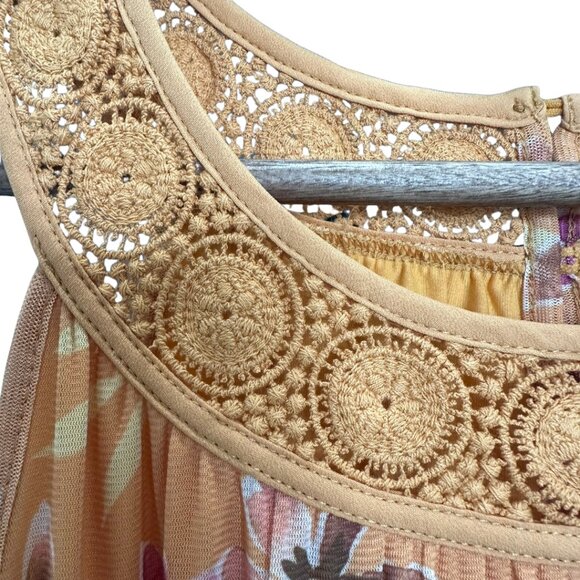 NWT Daniel Rainn  Floral Midi Dress Size M Crochet Neckline Yellow/Gold - Picture 2 of 5
